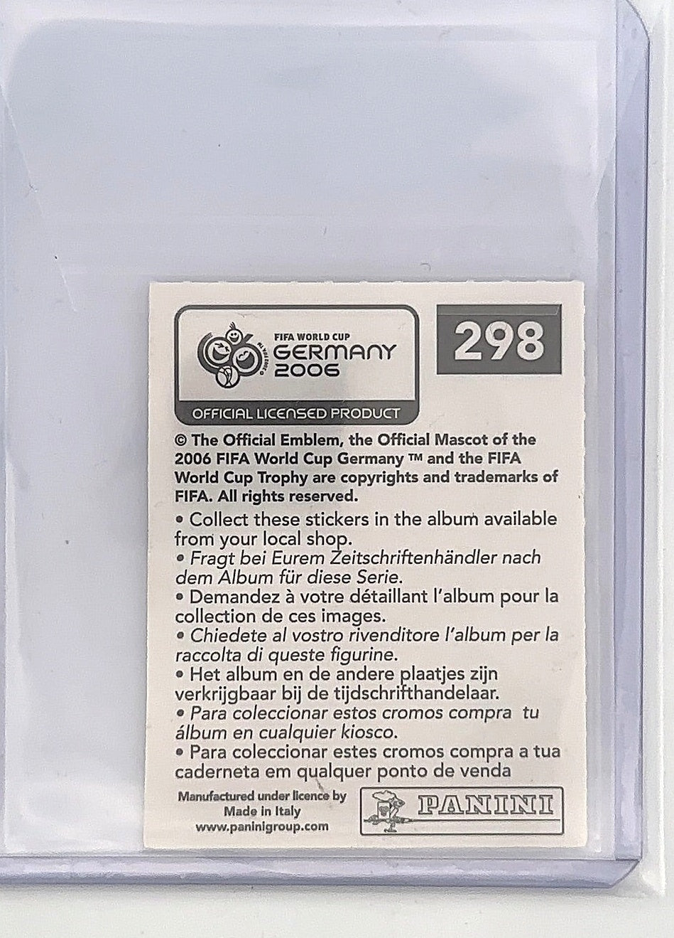 Cristiano Ronaldo 2006 Germany Fifa World Cup Panini Stickers 298 — back