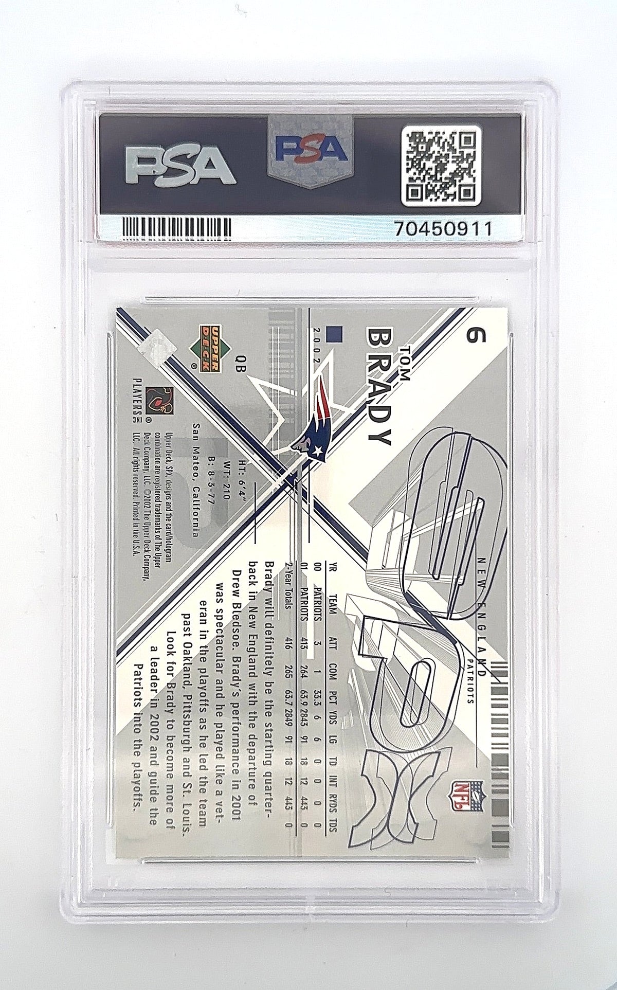 2002 Spx Tom Brady #6 PSA 9 — back