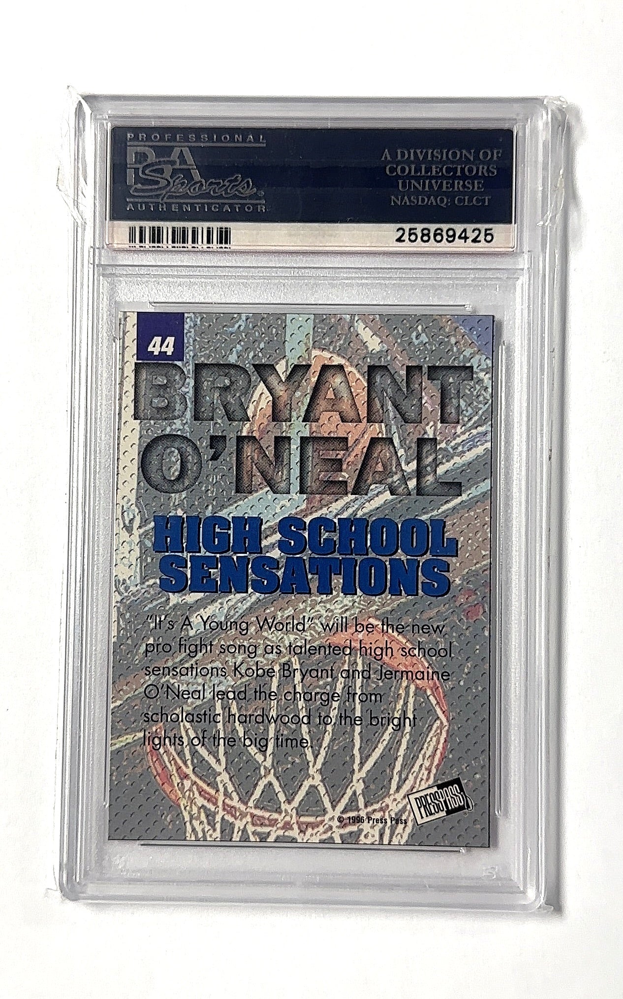 Jermaine O'Neal / Kobe Bryant H.S. Sensations PSA GEM MT 10 — back