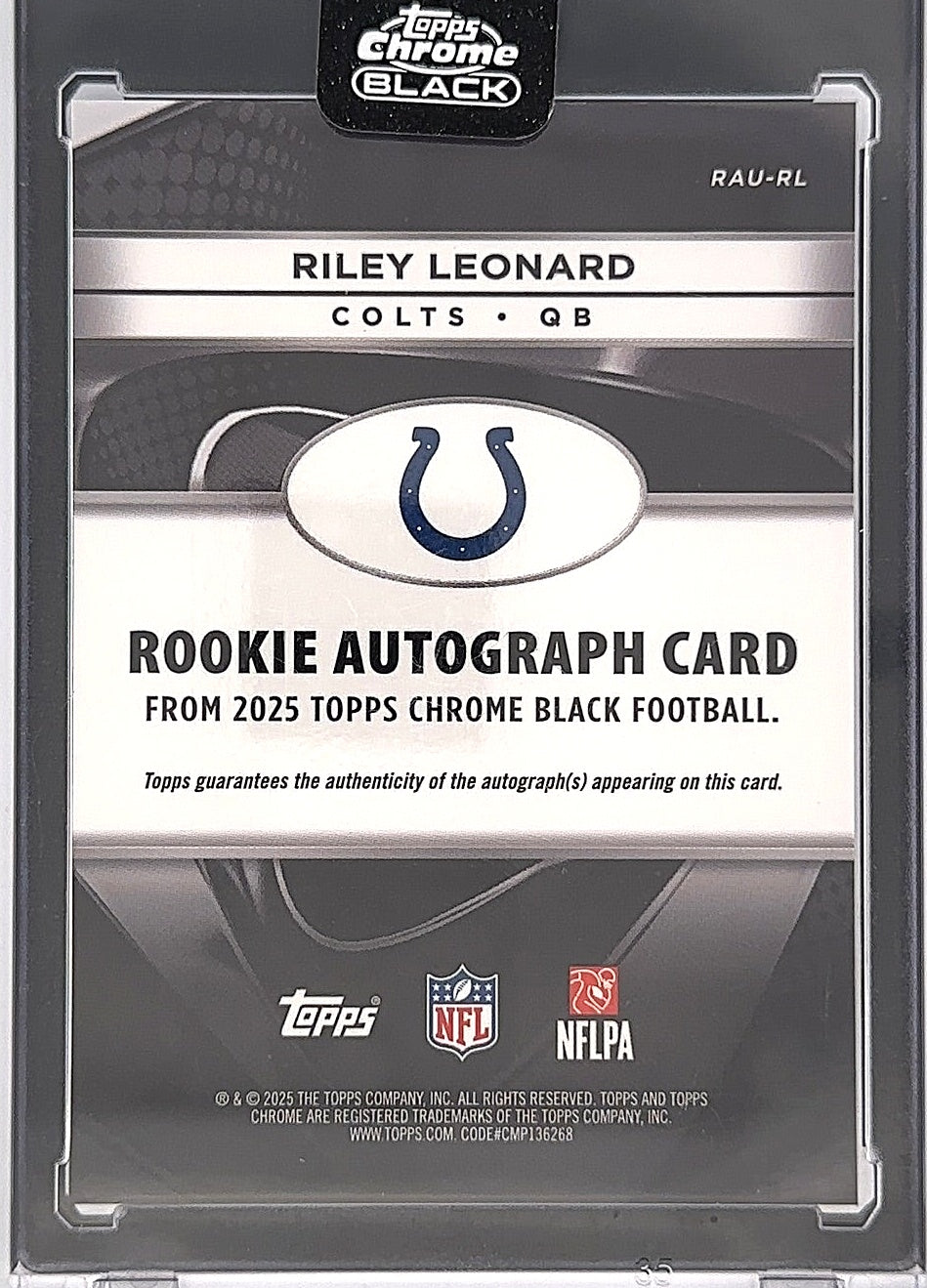 2025 Topps Chrome Black Rookie Autograph Riley Leonard #RAU-RL — back