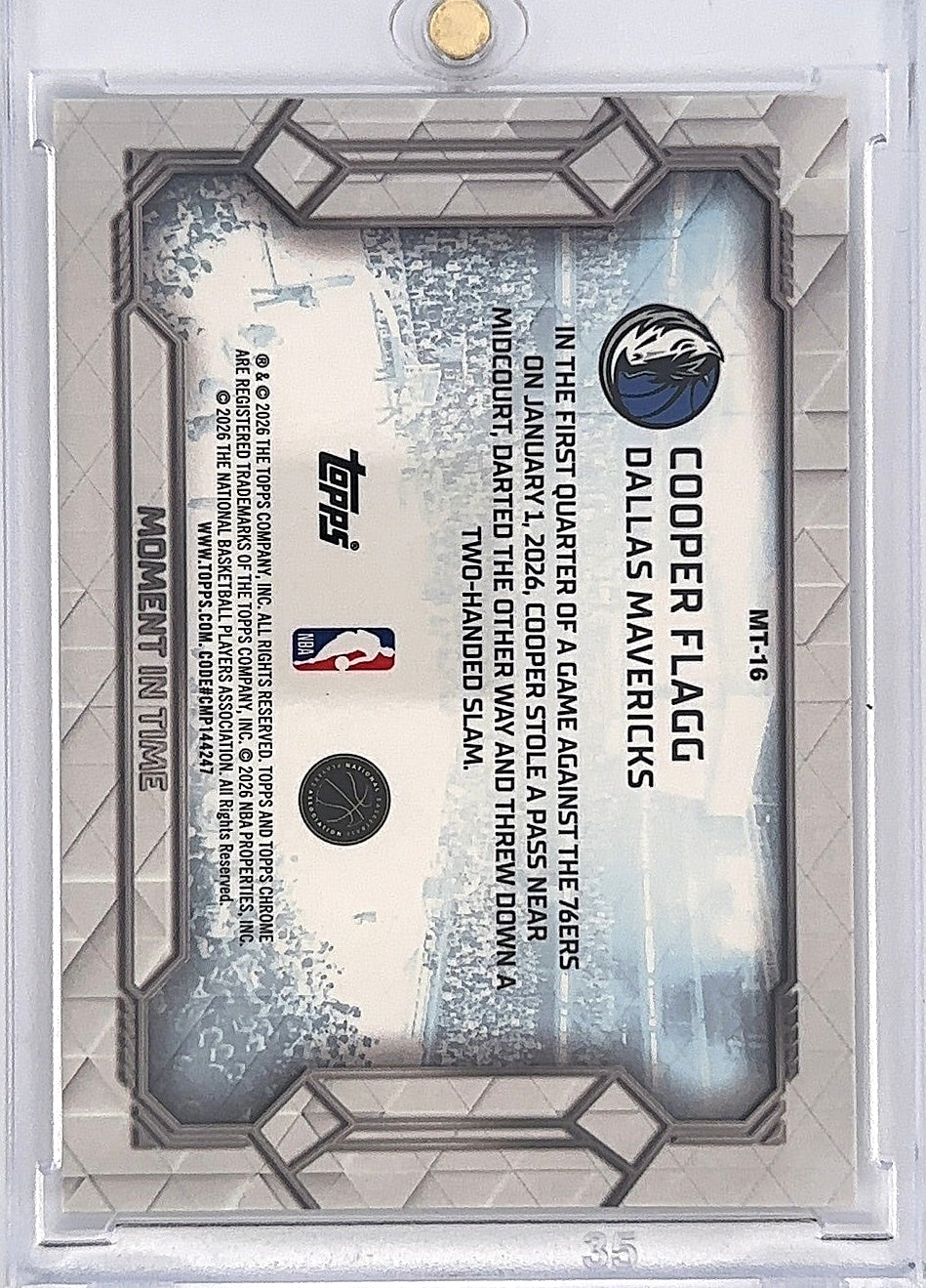2025 Topps Chrome Update Moment In Time Cooper Flagg #MT-16 — back