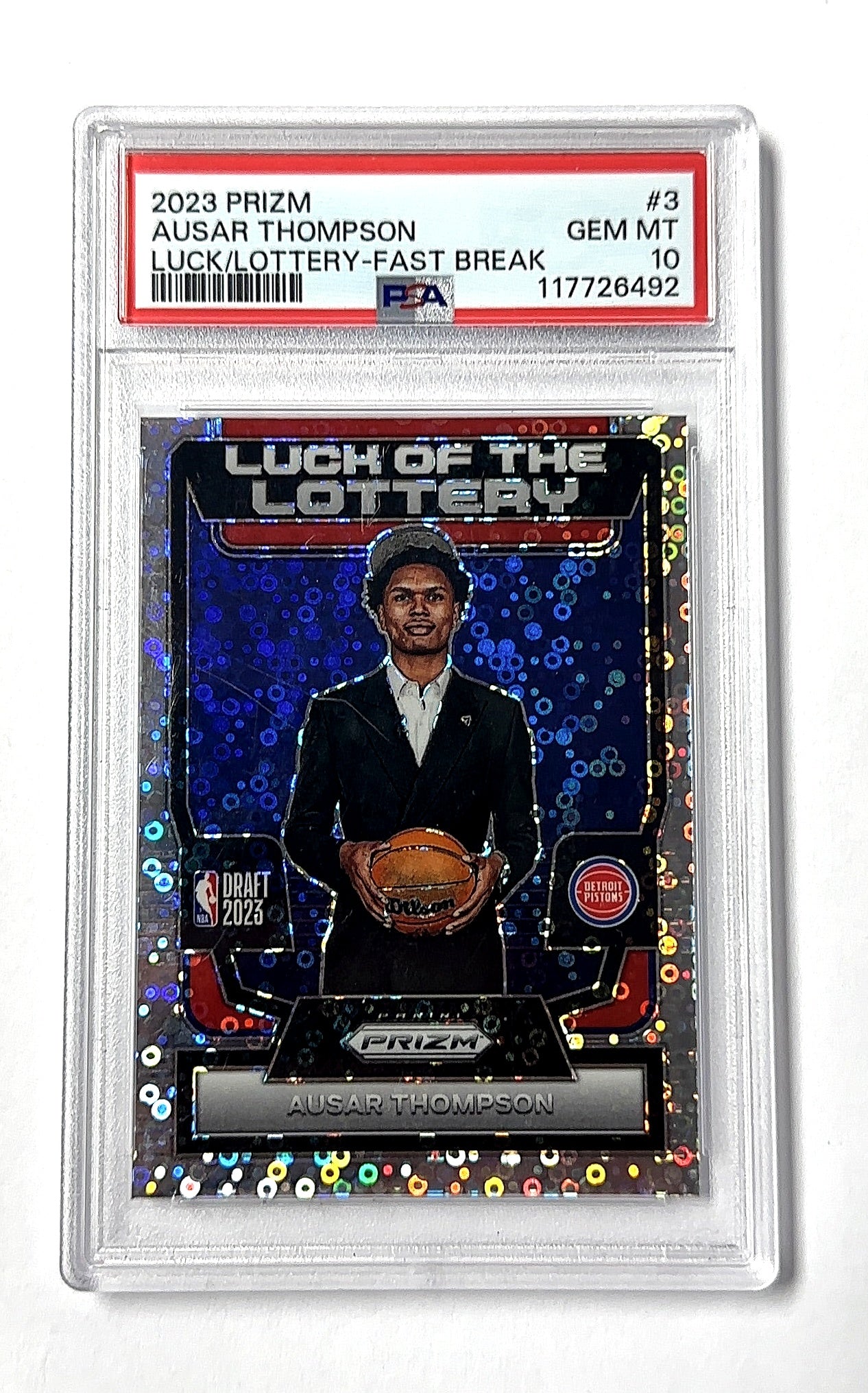 2023 Panini Prizm Luck of the Lottery Ausar Thompson [Fast Break] #3 RC PSA 10 — front