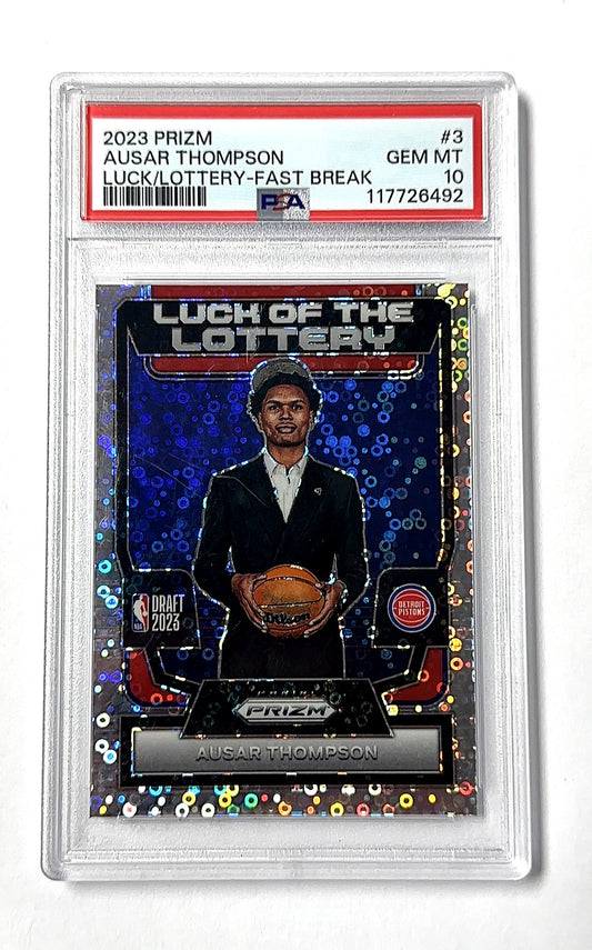 2023 Panini Prizm Luck of the Lottery Ausar Thompson [Fast Break] #3 RC PSA 10 — front