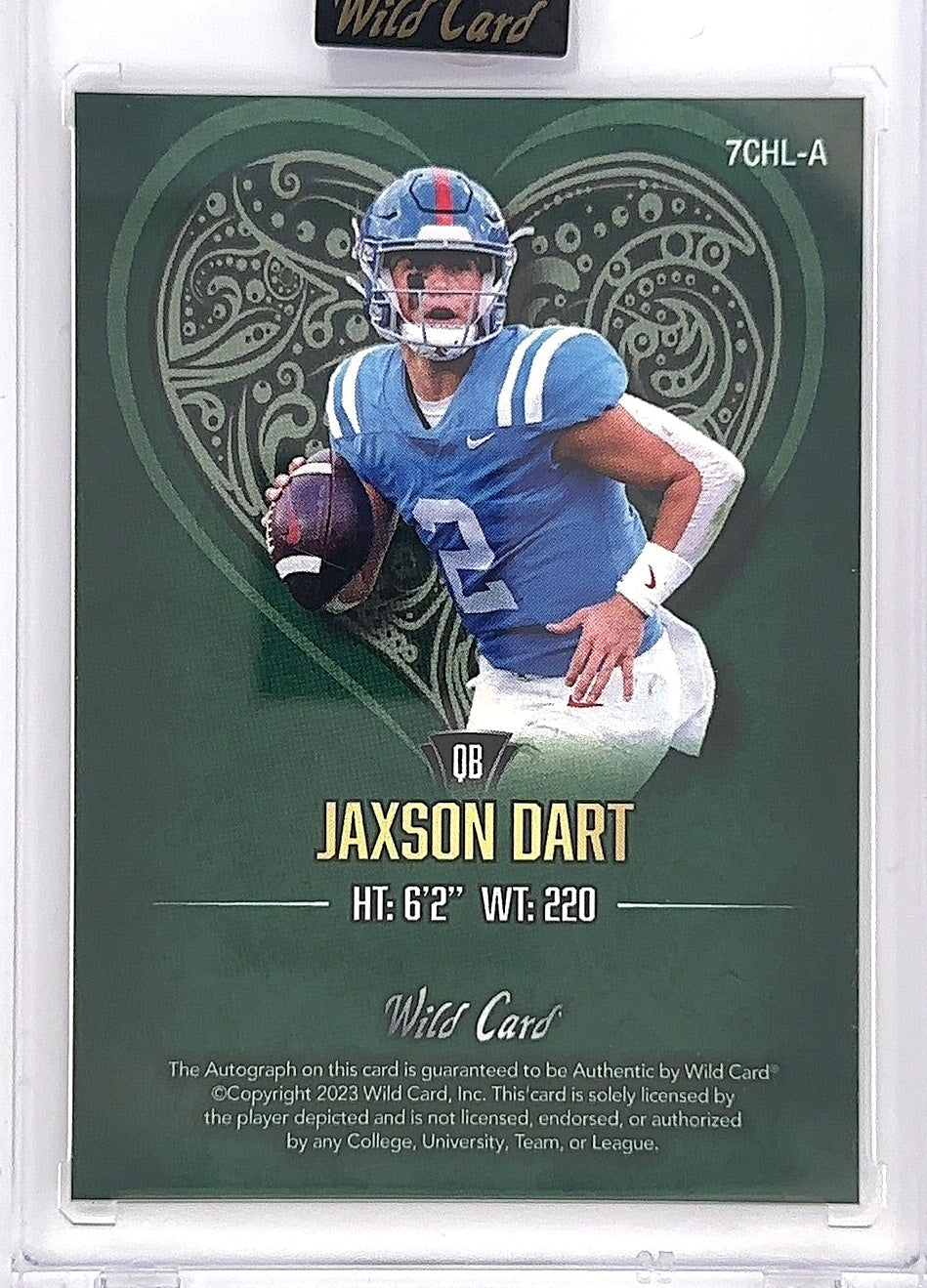 2023 Jaxson Dart Wild Card Auto /5 #7CHL-A — back