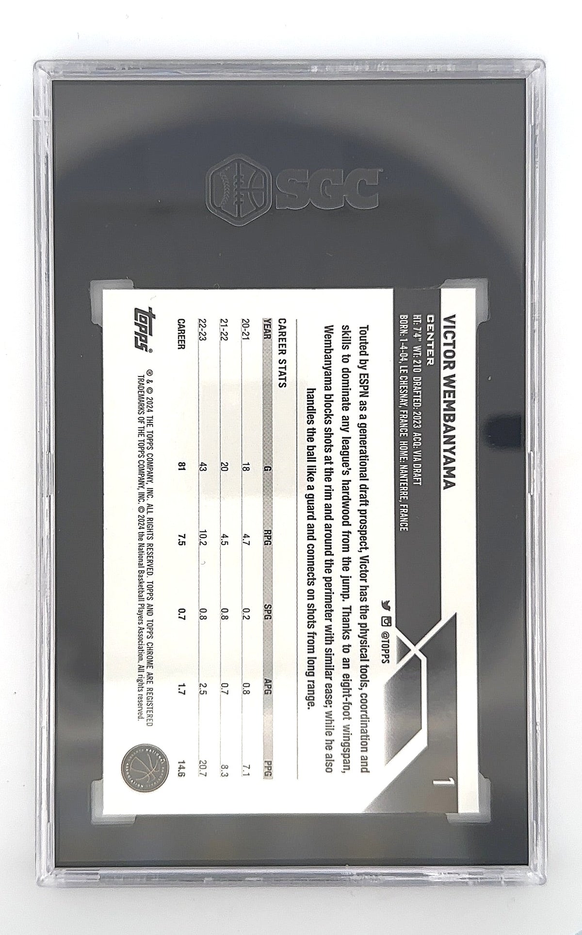 2023 Topps Chrome Victor Wembanyama #1 SGC 9 — back