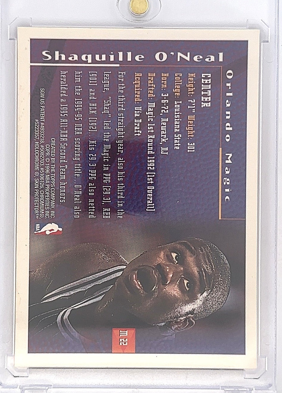 1995 Finest Mystery Shaquille O'Neal [Orange Border] #M22 — back