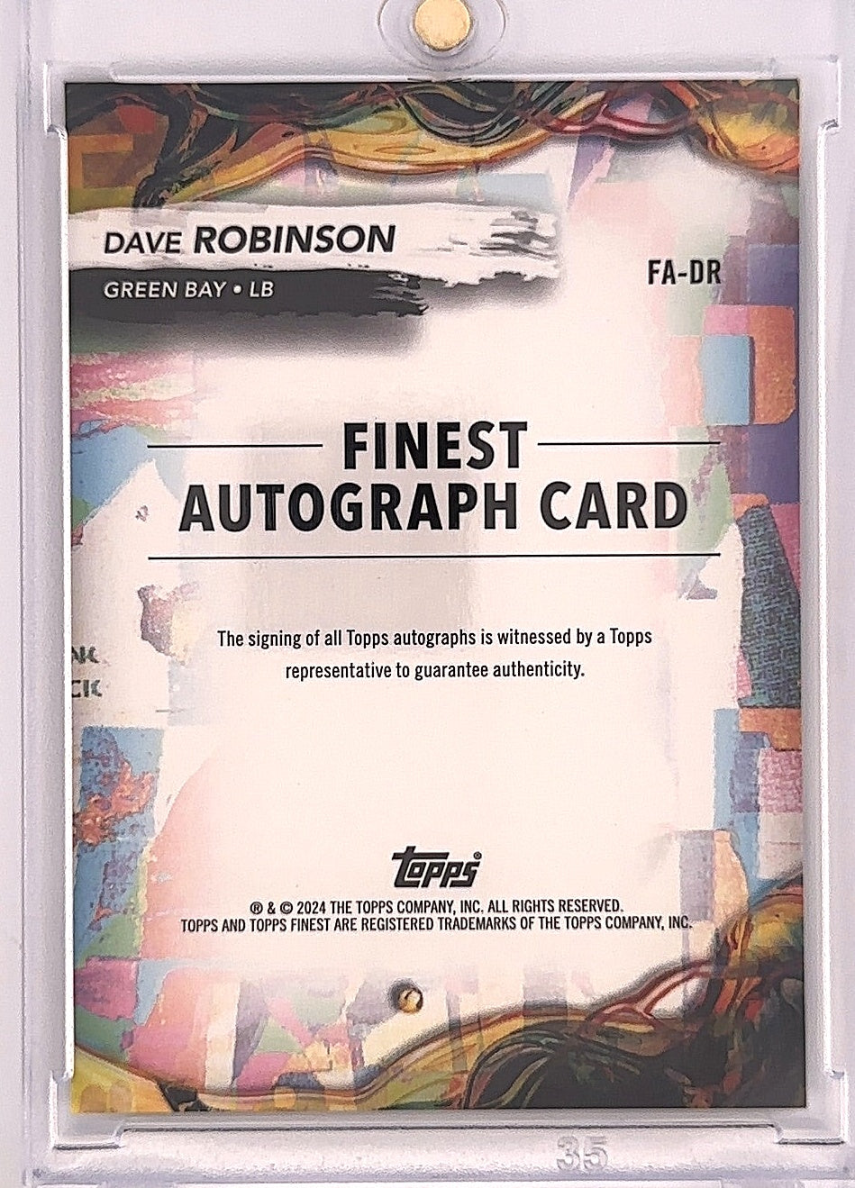 2024 Topps Finest Autograph Dave Robinson  /10  #FA-DR — back