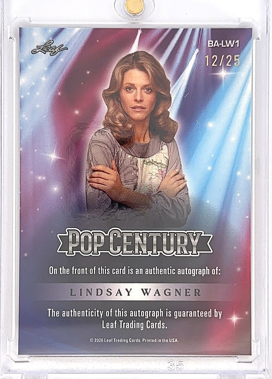 Leaf Pop Century Auto Lindsay Wagner #BA-LW1 12/25 — back