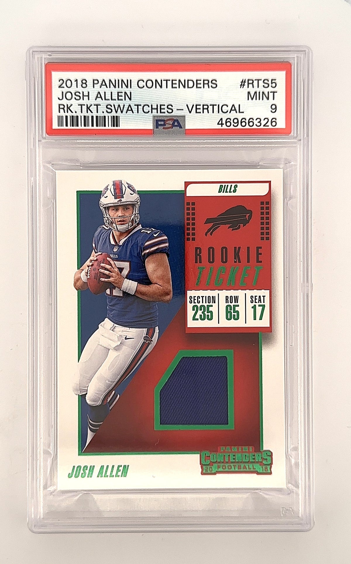 Josh Allen 2018 Panini Contender Rookie Ticket Swatch PSA MINT 9 — front
