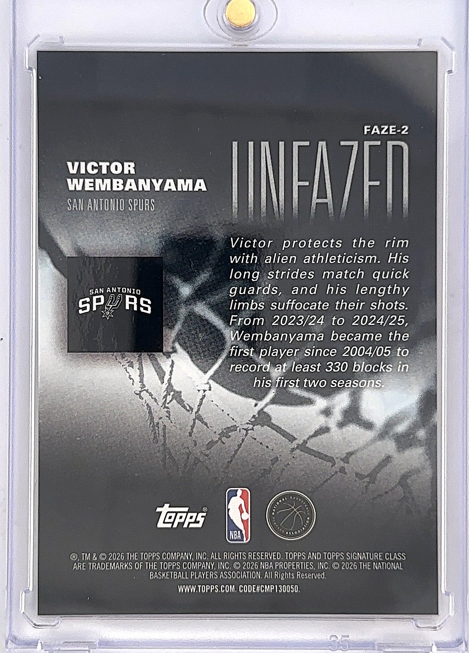 2025 Topps Signature Class Unfazed Victor Wembanyama [Orange] #FAZE-2 — back