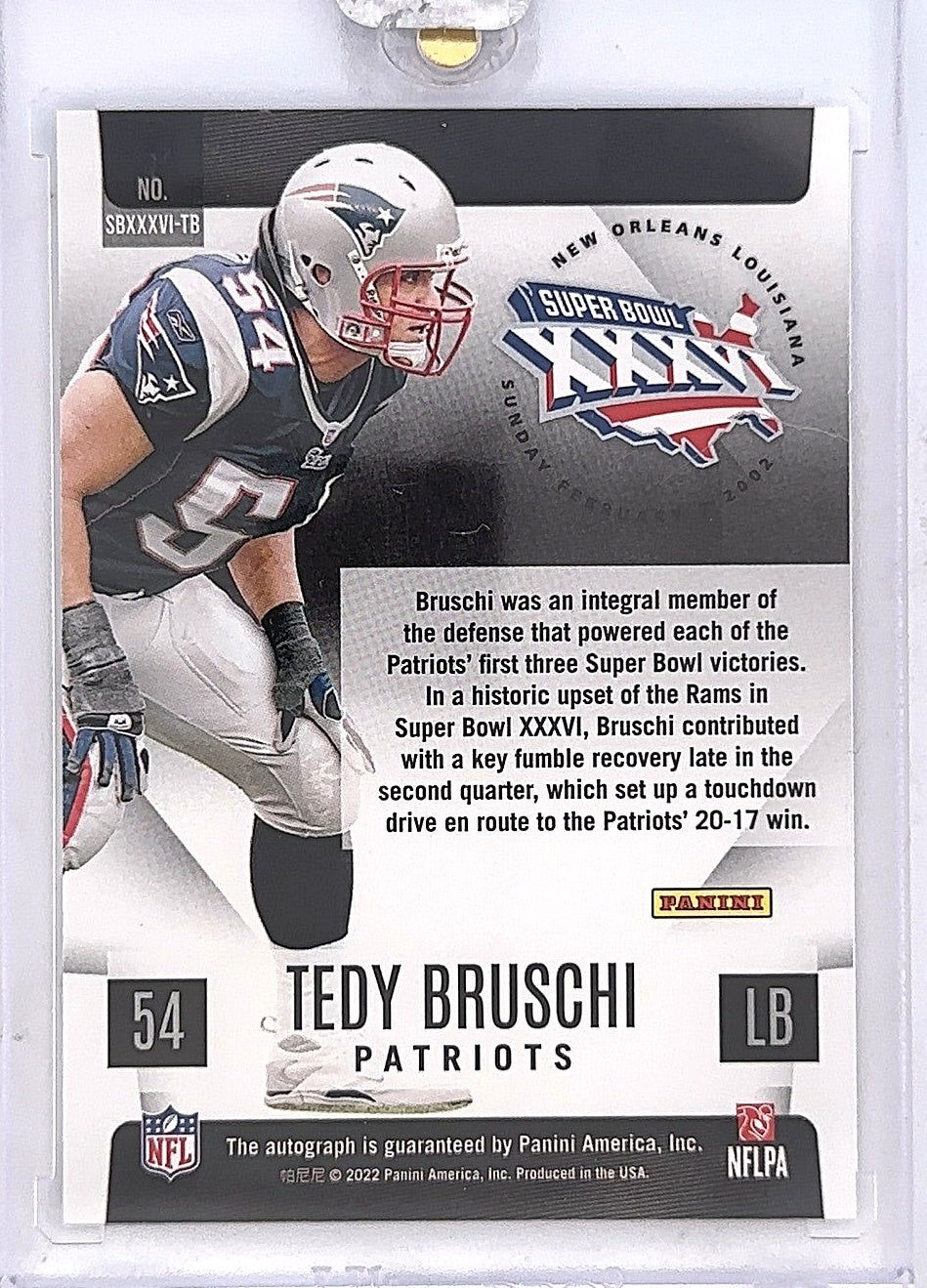 Tedy Bruschi Super Bowl Auto — back