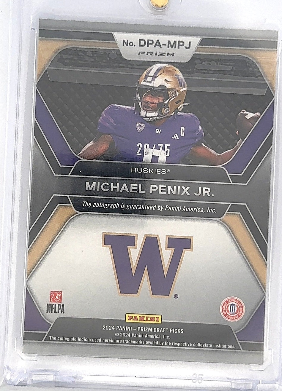 Michael Penix Jr Panini Prizm Draft Pick Autographs Rookie Card — back
