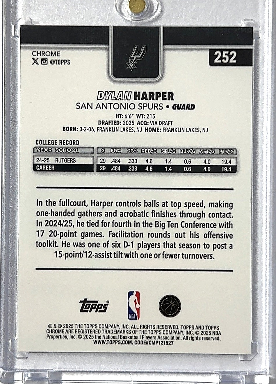 2025 Topps Chrome Dylan Harper [X-Fractor] #252 RC — back