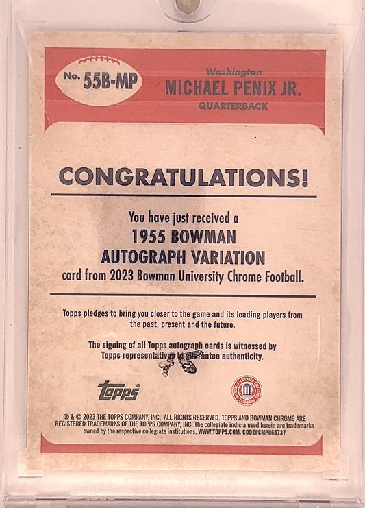 2023 Bowman Chrome University 1955 Autographs Michael Penix Jr. [Orange] #55B-MP — back