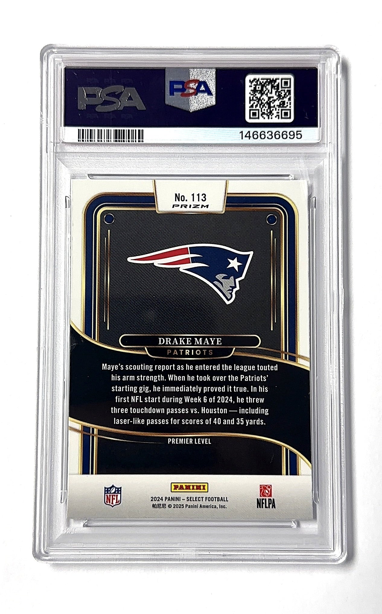 PSA MINT 9 Drake Maye Select — back