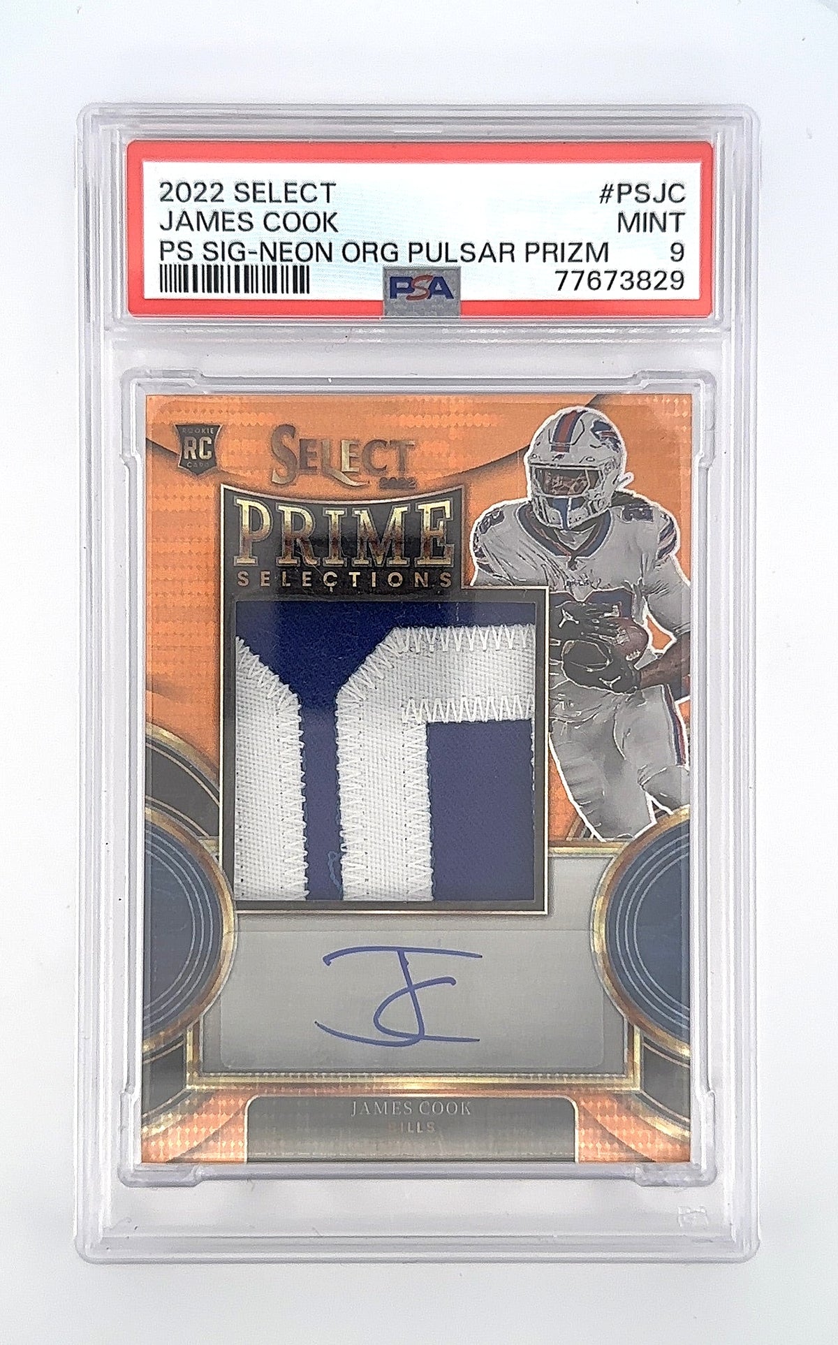 2022 James Cook Select Prime Selections Jumbo Patch Auto /30 [Neon Orange Pulsar] — front
