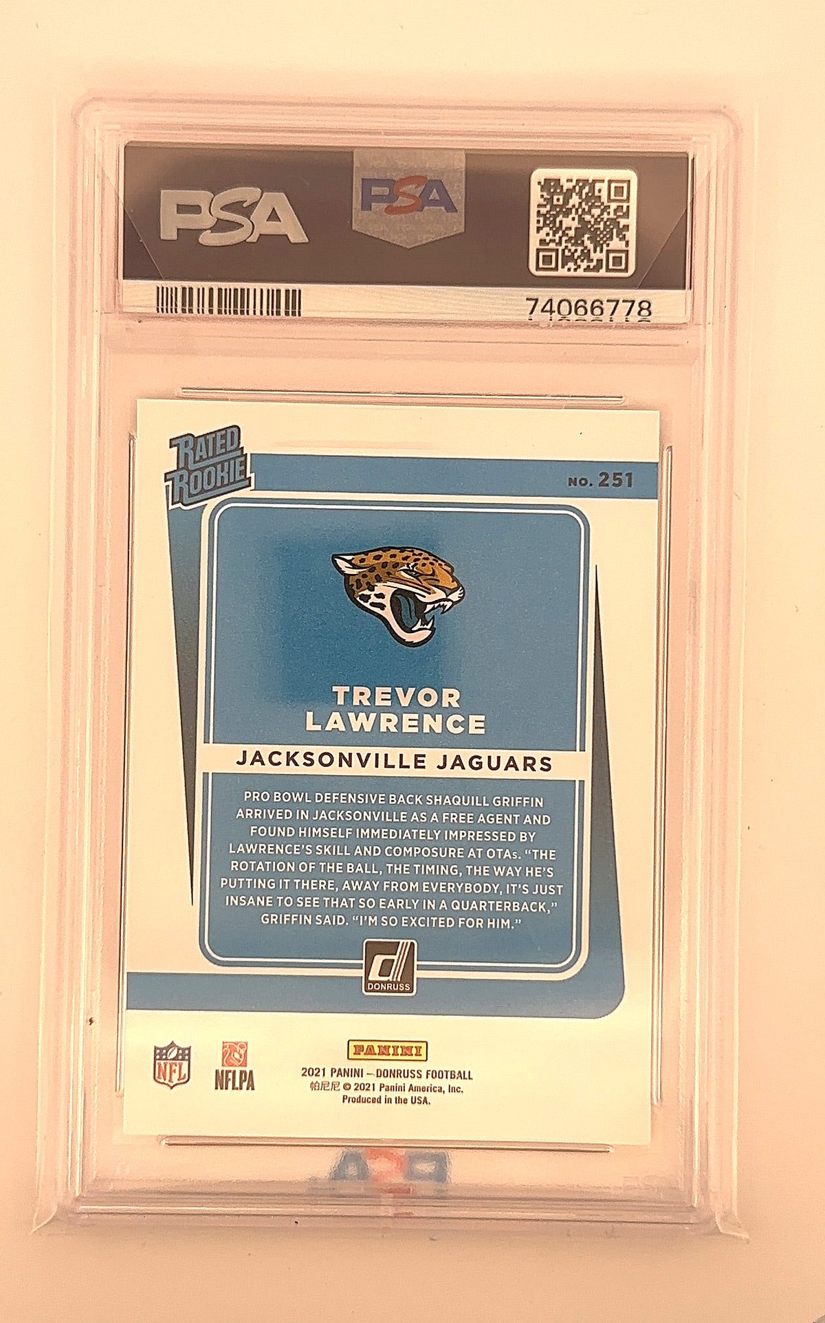 2021 Panini Donruss Trevor Lawrence [Press Proof Premium] #251 PSA 9 — back