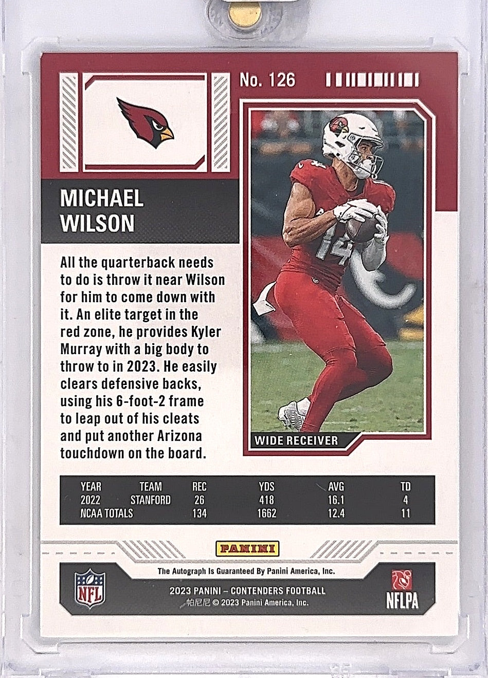 2023 Panini Contenders Optic Michael Wilson [Green Pulsar RPS Autograph] #126 — back