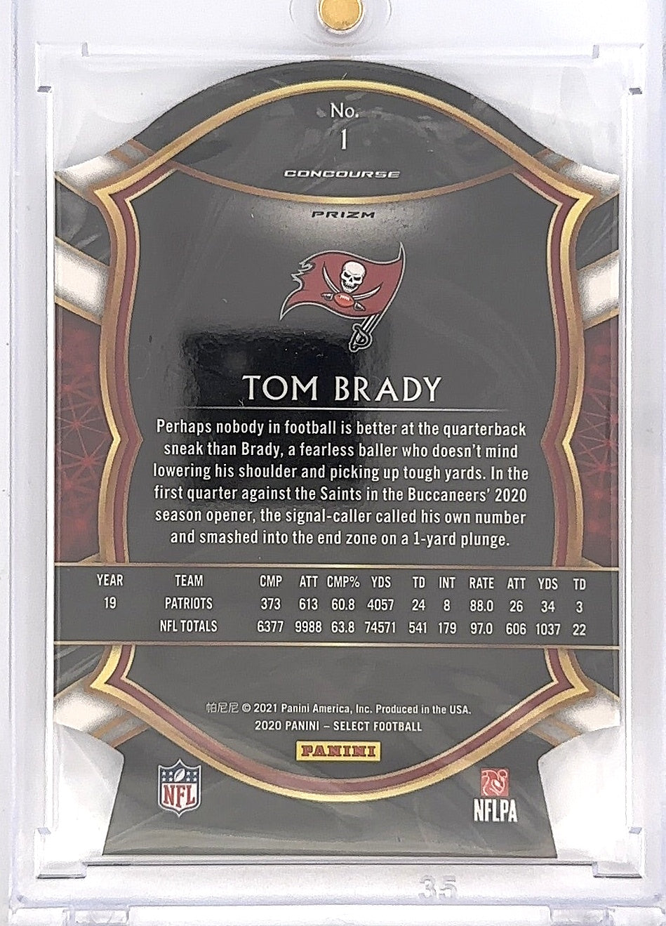 2020 Panini Select Tom Brady [Blue Prizm Die Cut] #1 — back