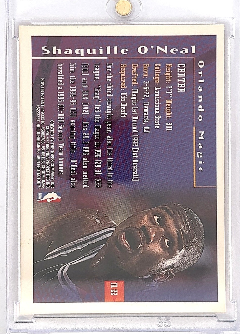 1995 Finest Mystery Shaquille O'Neal [Bordered Refractor] #M22 — back