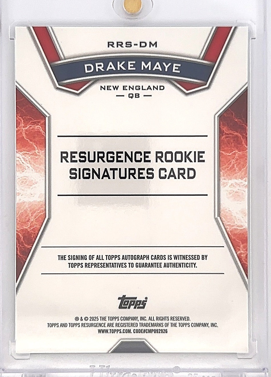 2024 Topps Resurgence Rookie Signature Drake Maye #RRS-DM — back