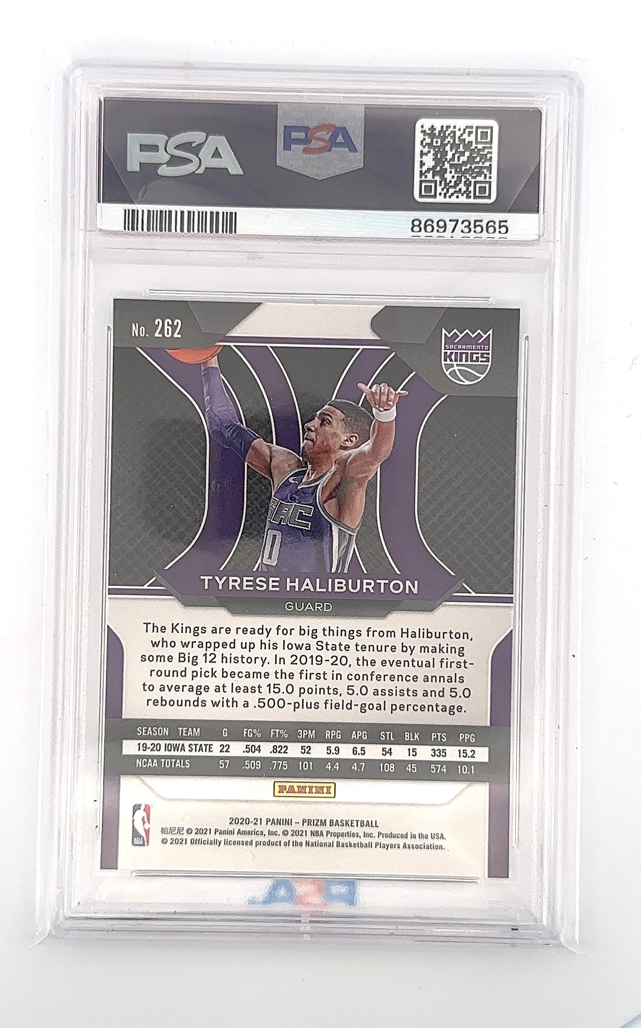2020 Panini Prizm Tyrese Haliburton #262 PSA 10 — back