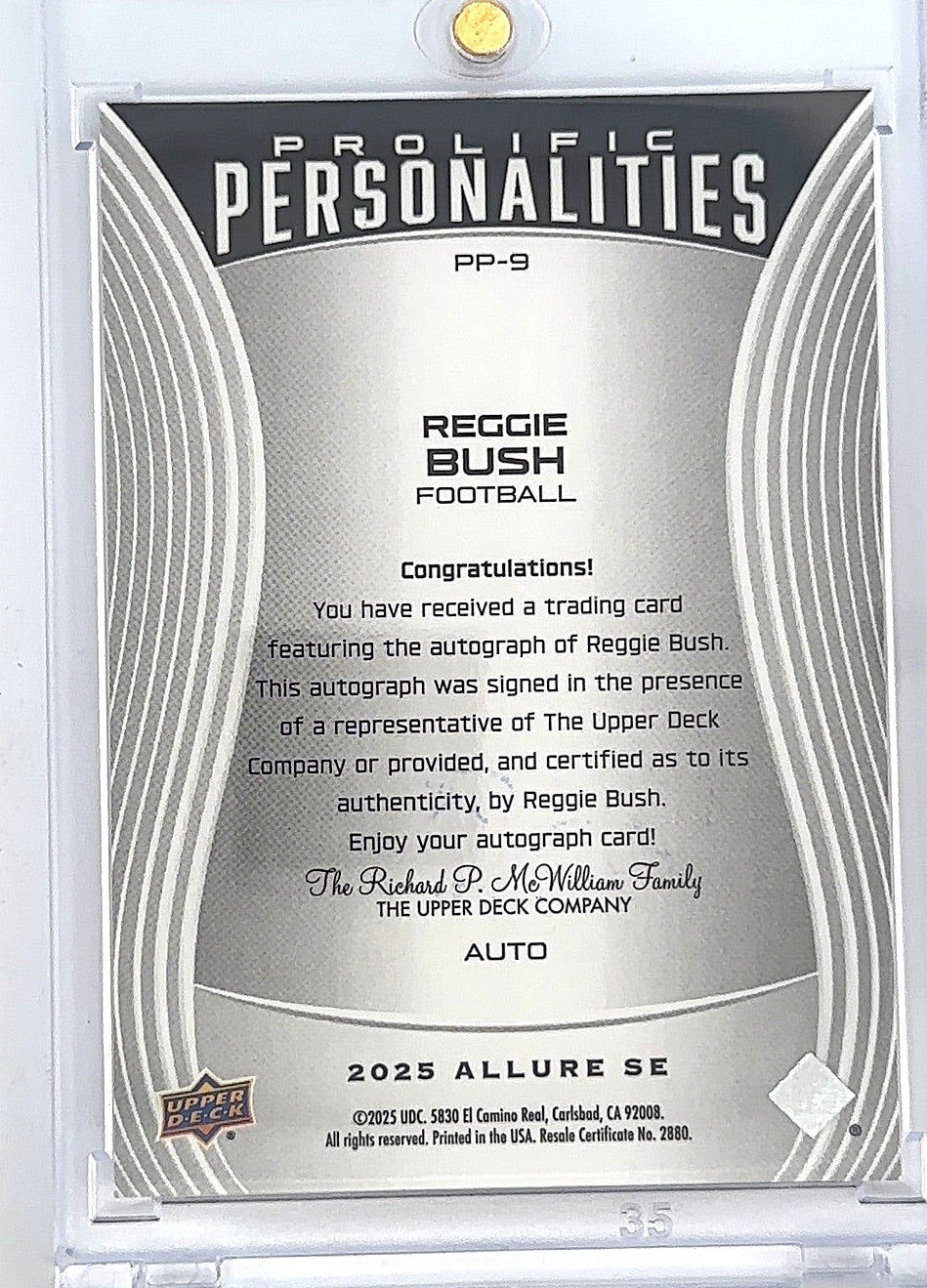 Reggie Bush Prolific Personalities PP-9 — back