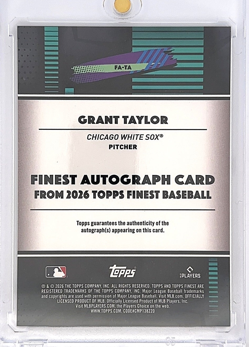 2026 Topps Finest Autograph Grant Taylor [Black Refractor] #FA-TA 08/10 — back