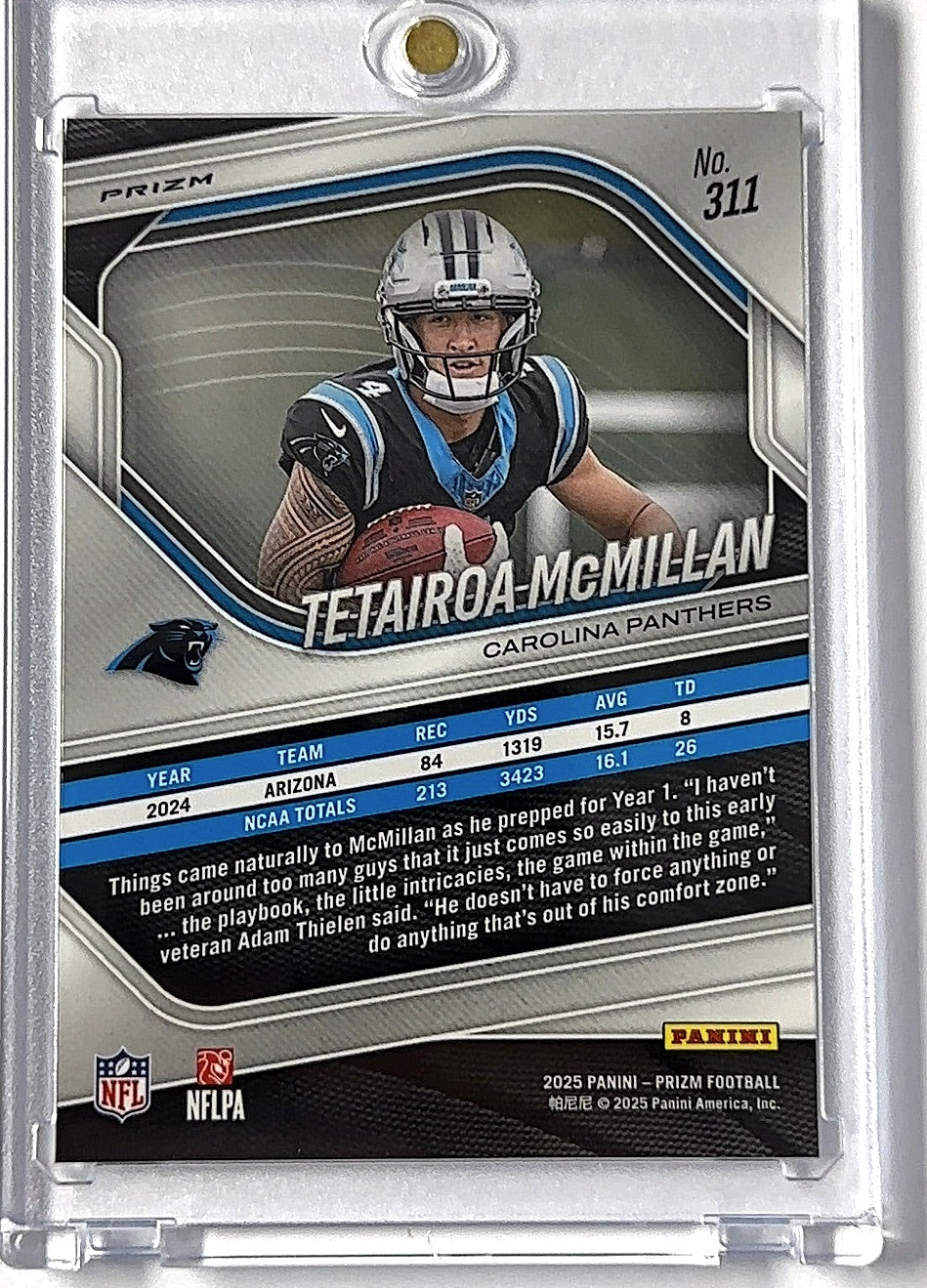 2025 Panini Prizm Tetairoa McMillan [Lazer] #311 RC — back