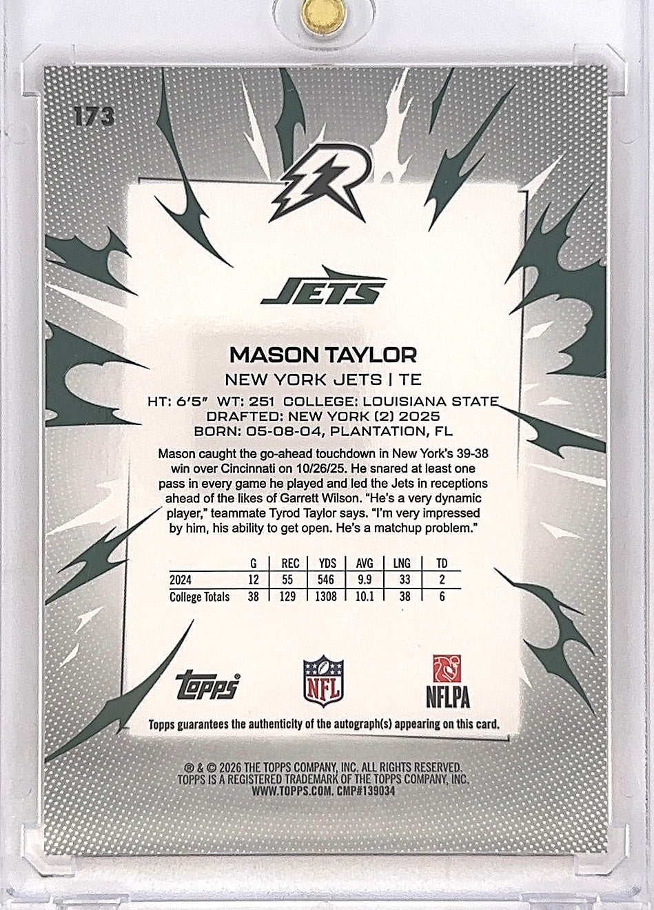 2025 Topps Resurgence Mason Taylor [Orange Power Signature] #173 — back