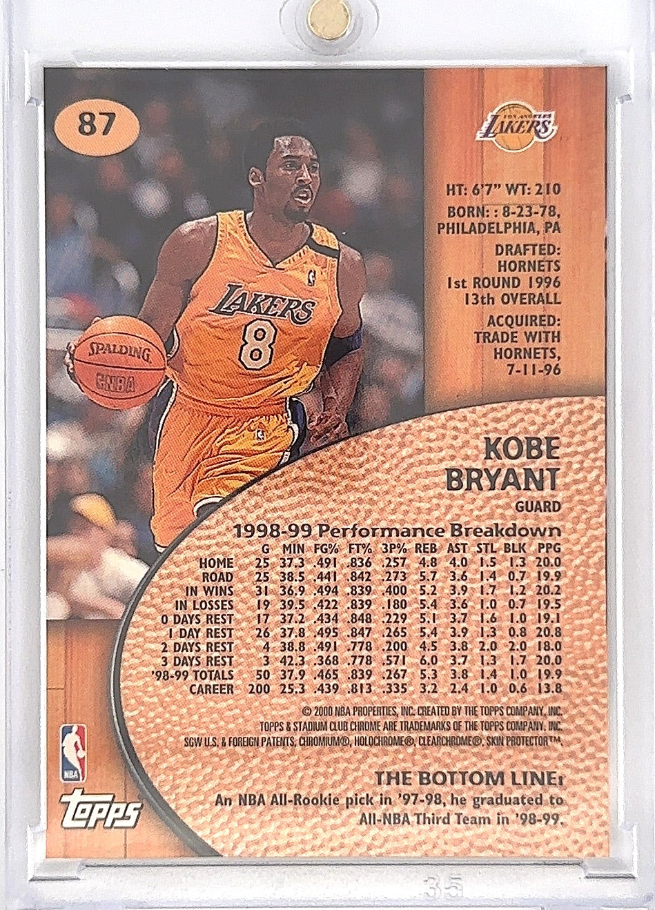 1999 Stadium Club Chrome Kobe Bryant #87 — back