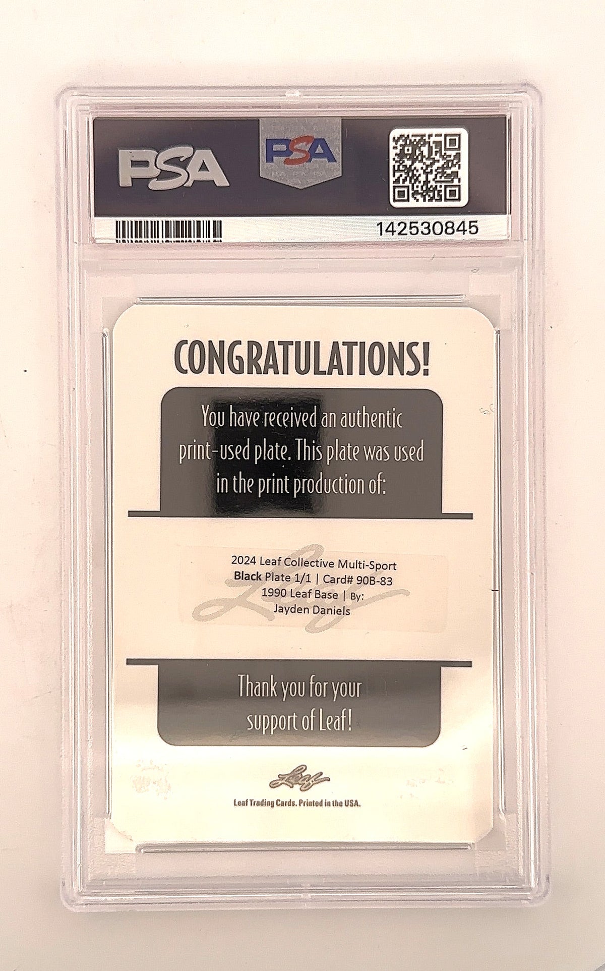 2024 Leaf Collective Jayden Daniels 1990 Leaf Black Printing Plate 1/1 — back
