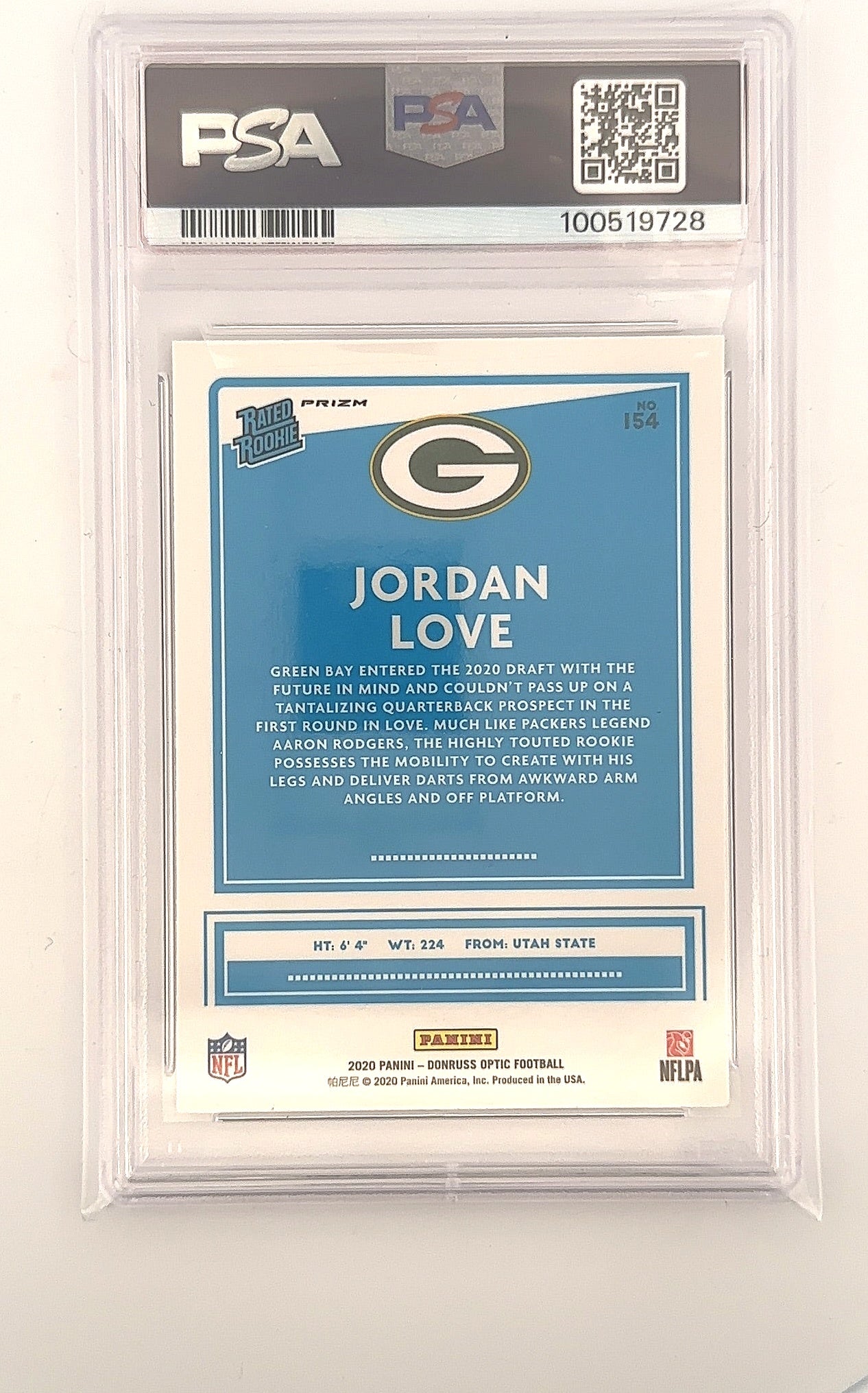 Jordan Love 2020 Panini DonRuss Optic Holo PSA GEM MT 10 — back