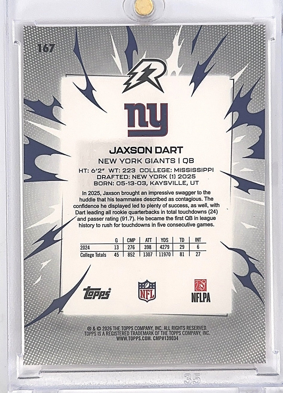 2025 Topps Resurgence Jaxson Dart [Pink Surge] #167 016/299 — back
