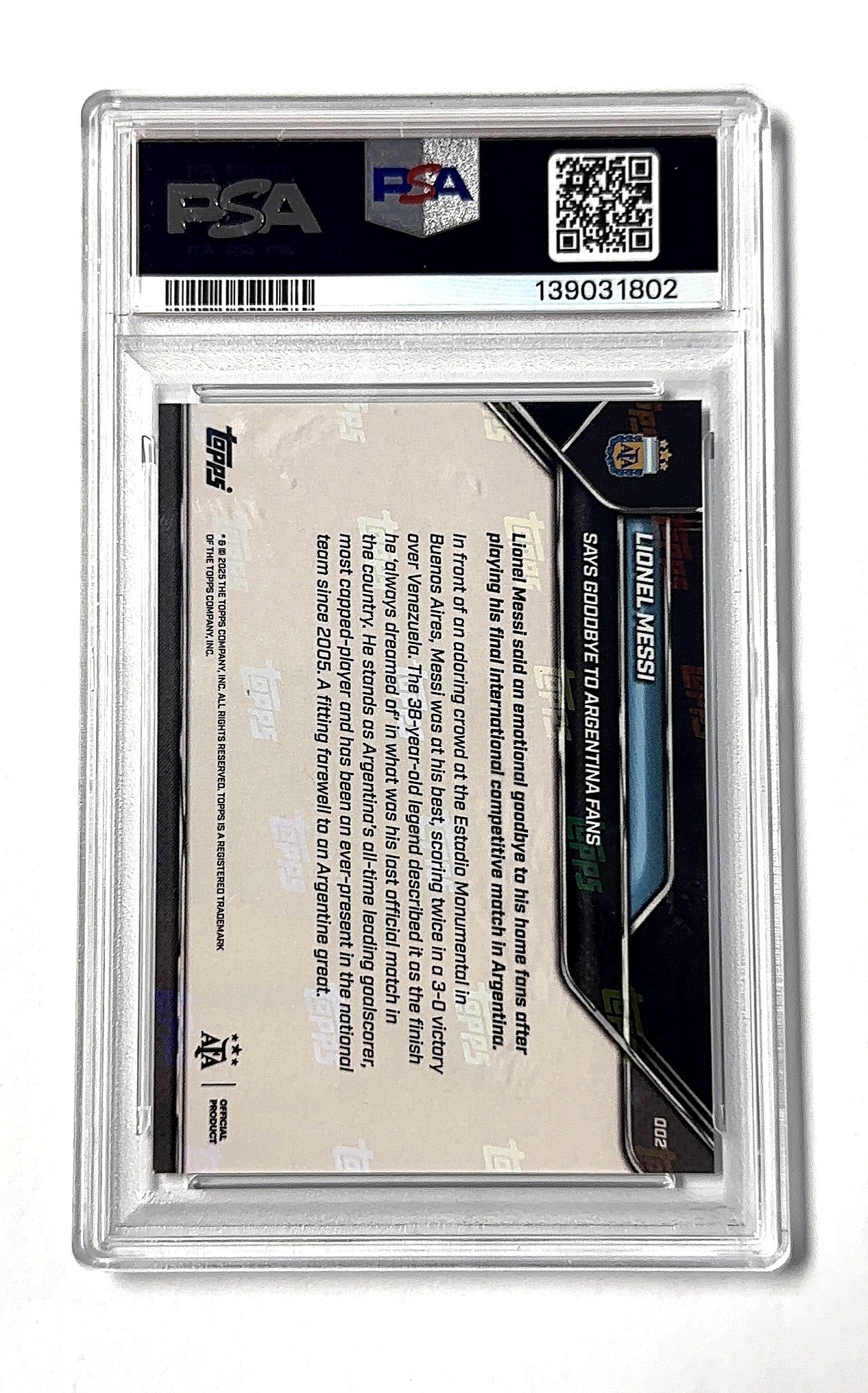 2024 Topps Now Argentina Lionel Messi PSA MINT 9 — back