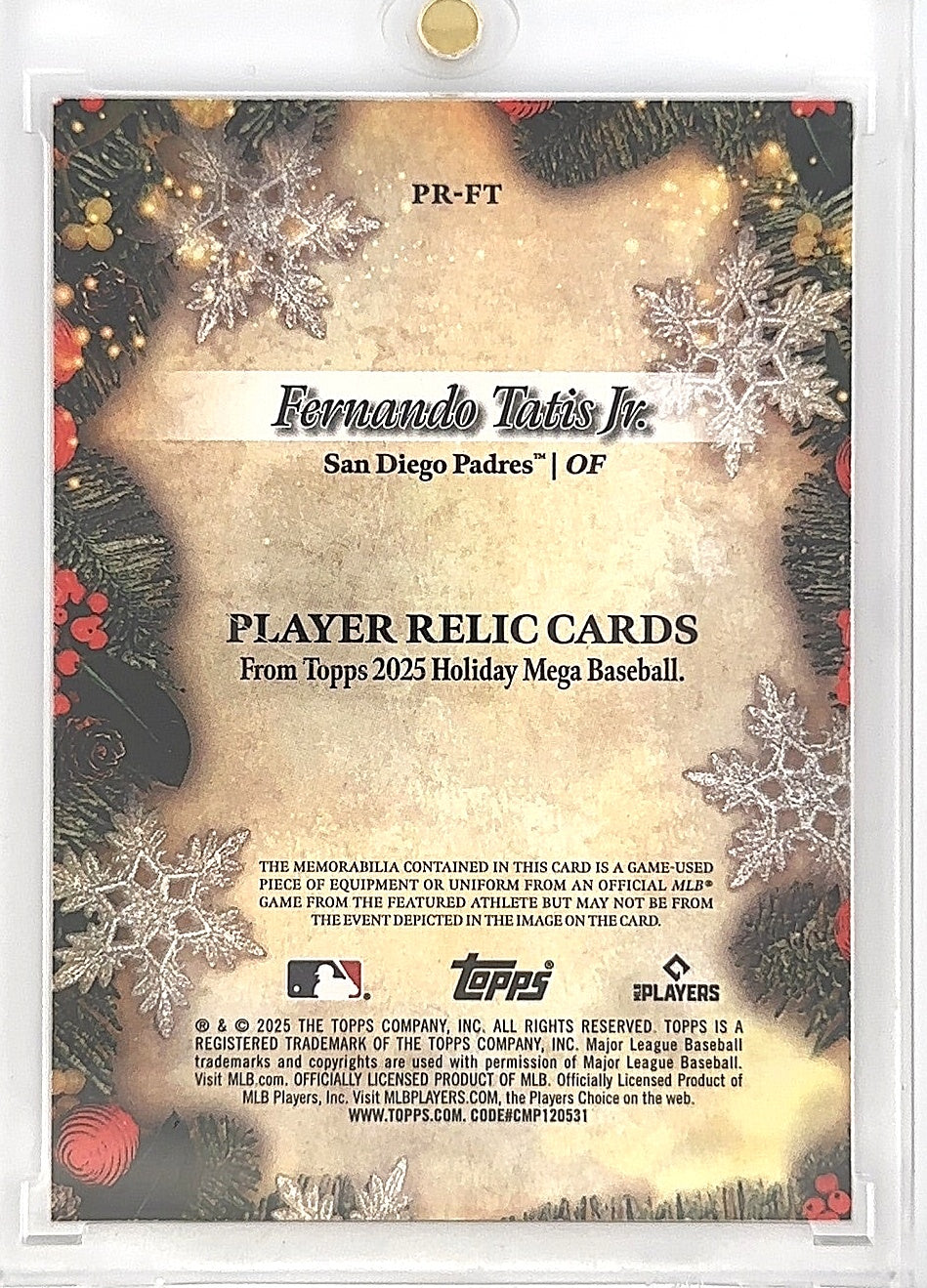 2025 Topps Holiday Player Relic Fernando Tatis Jr. 1/1 #PR-FT — back