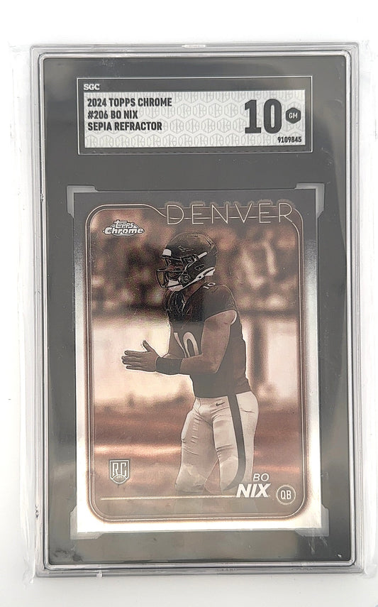 2024 Topps Chrome Bo Nix [Sepia Refractor] #206 RC SGC 10 — front