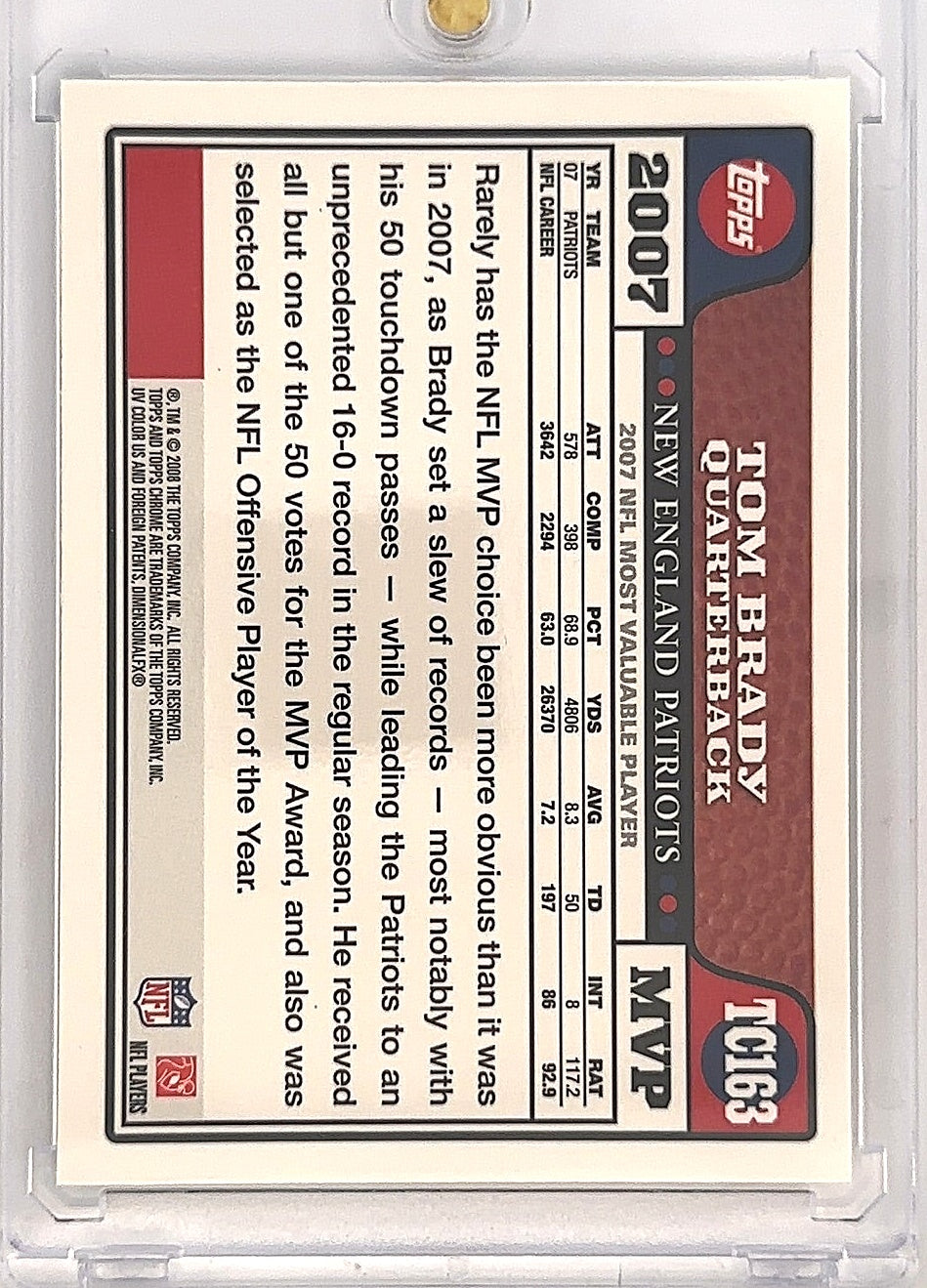 2008 Topps Chrome Tom Brady #TC163 — back