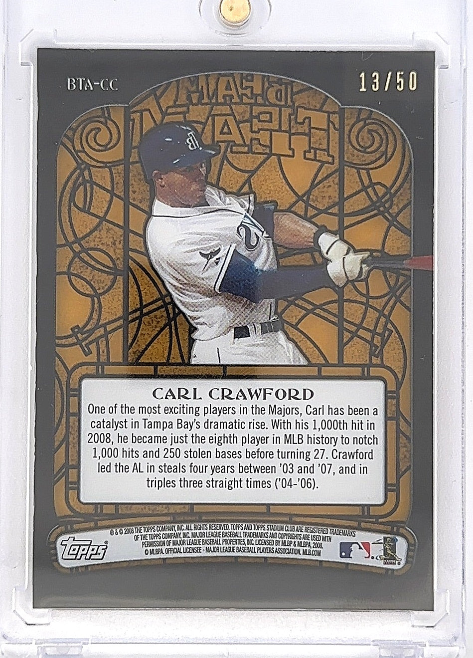 Carl Crawford Stadium Club Auto 13/50 Jersey Match — back