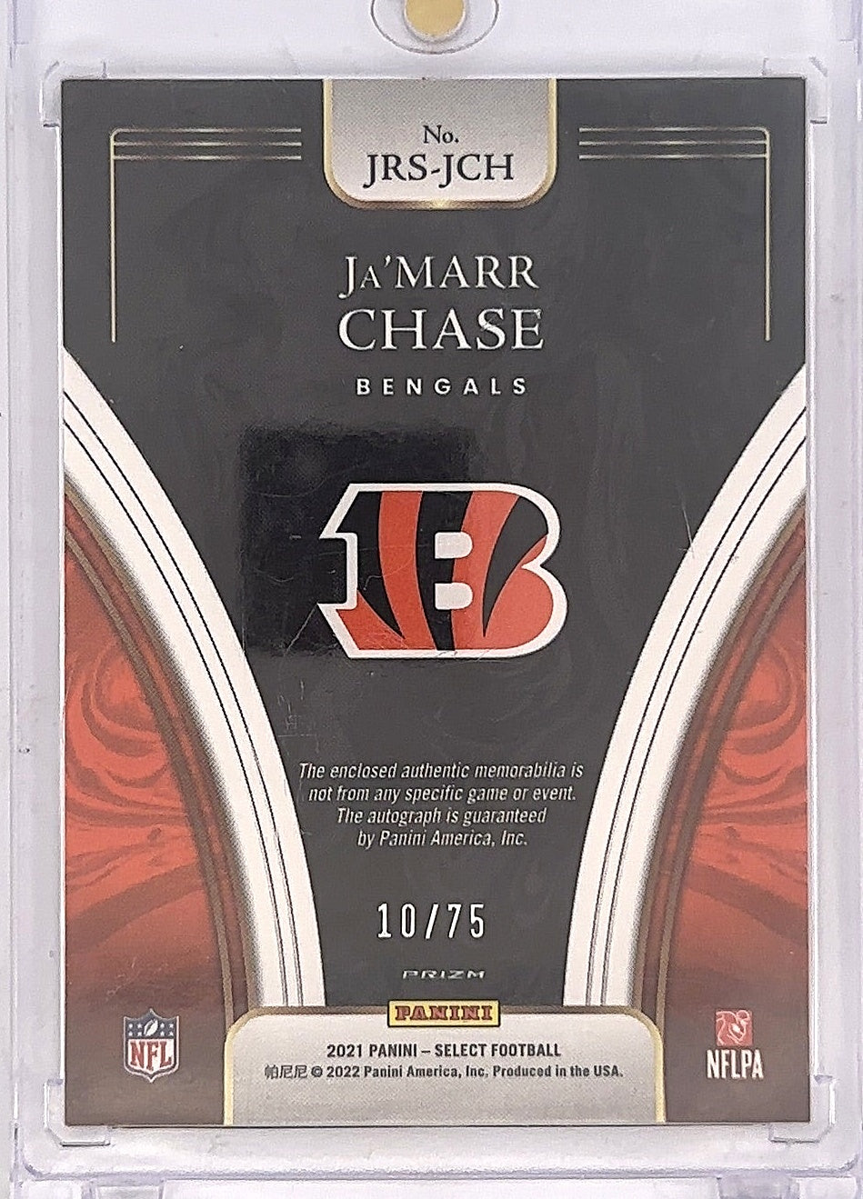 Ja’Marr Chase Select 2021 Autograph Patch 10/75 — back