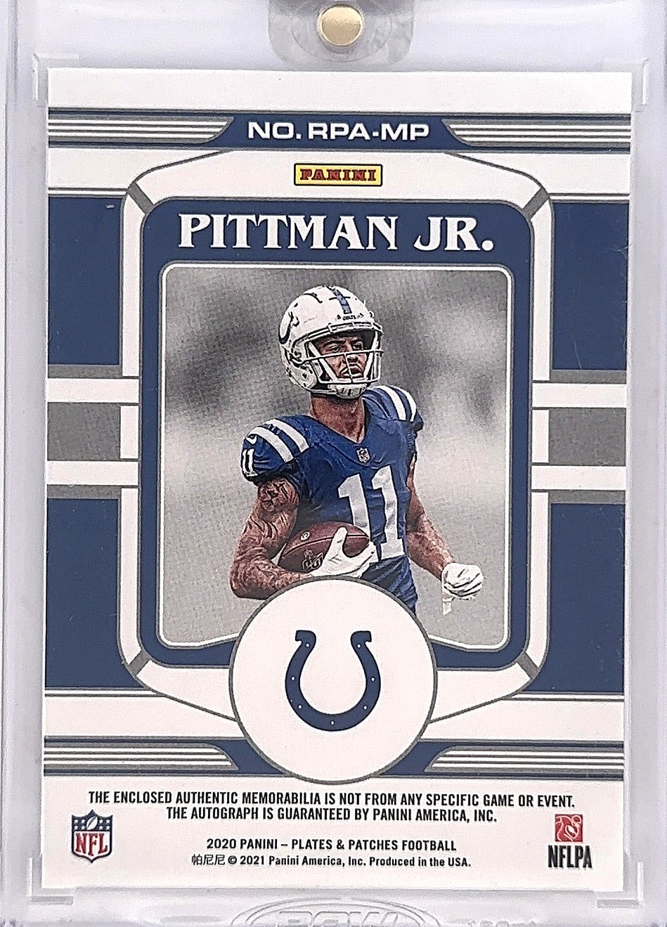 Michael Pittman Jr. Plates & Patches Rookie Patch Auto /99 — back