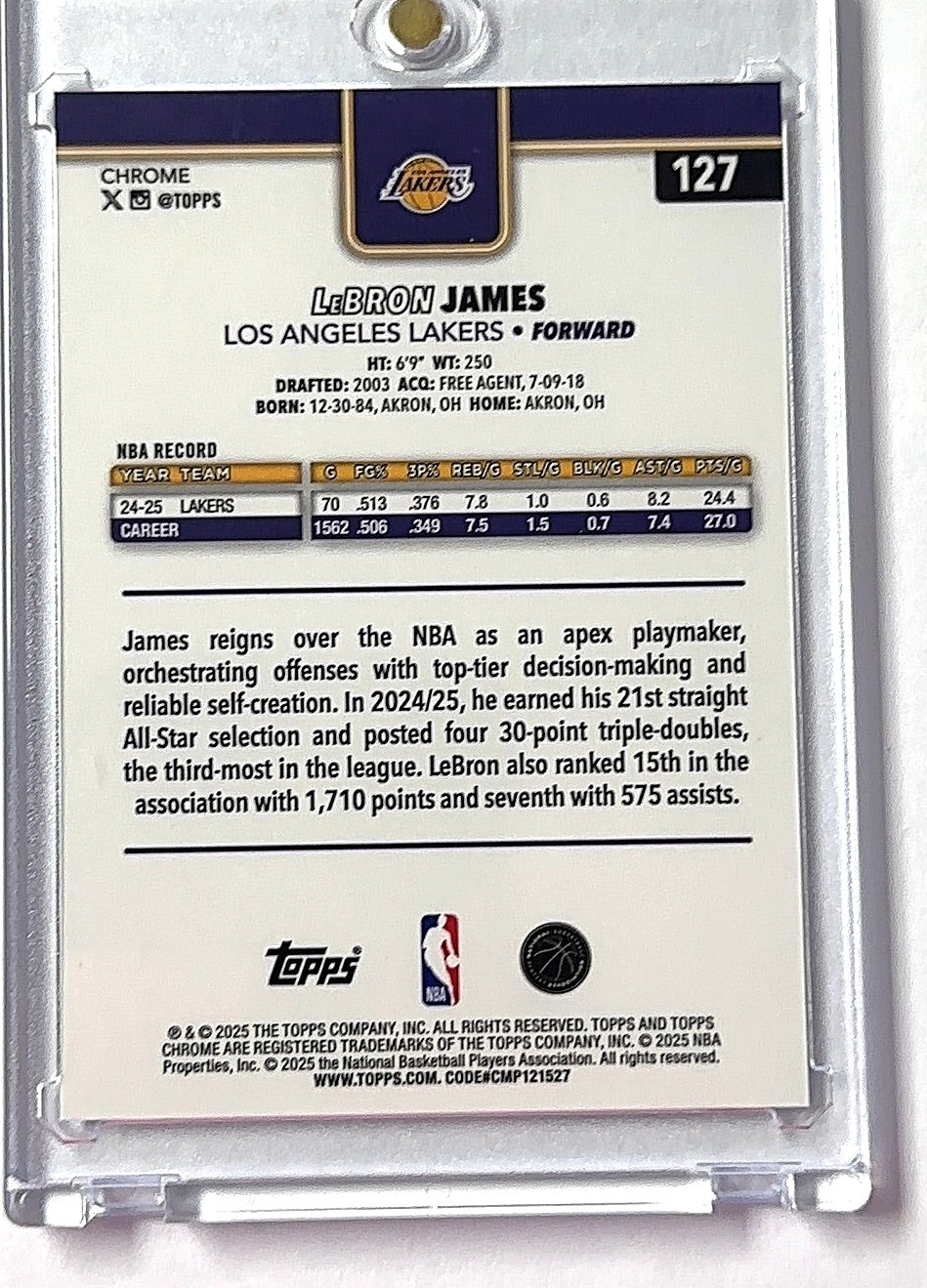 2025 Topps Chrome LeBron James [Refractor] #127 — back