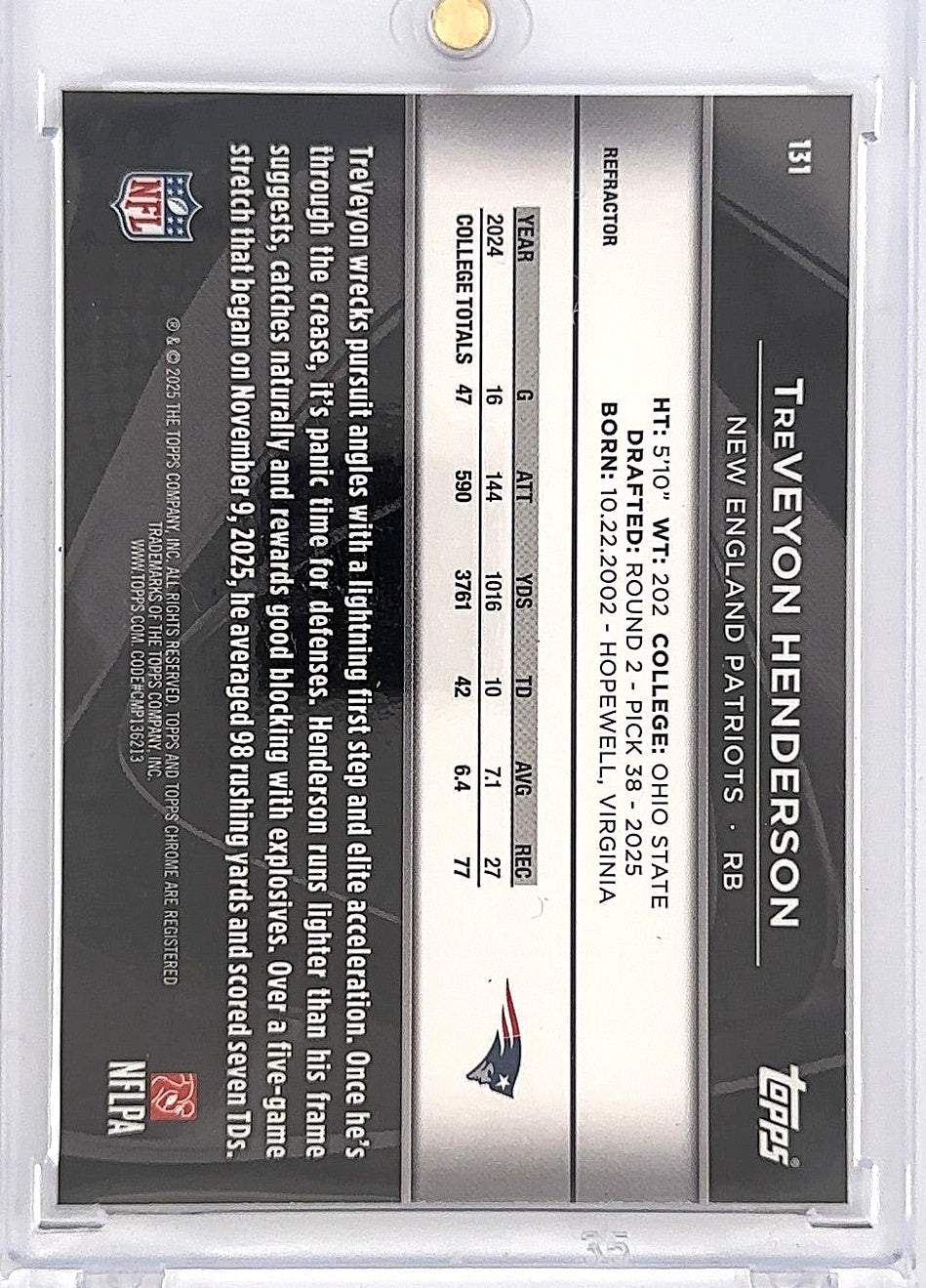 2025 Topps Chrome Black TreVeyon Henderson /299 [Refractor] #131 — back