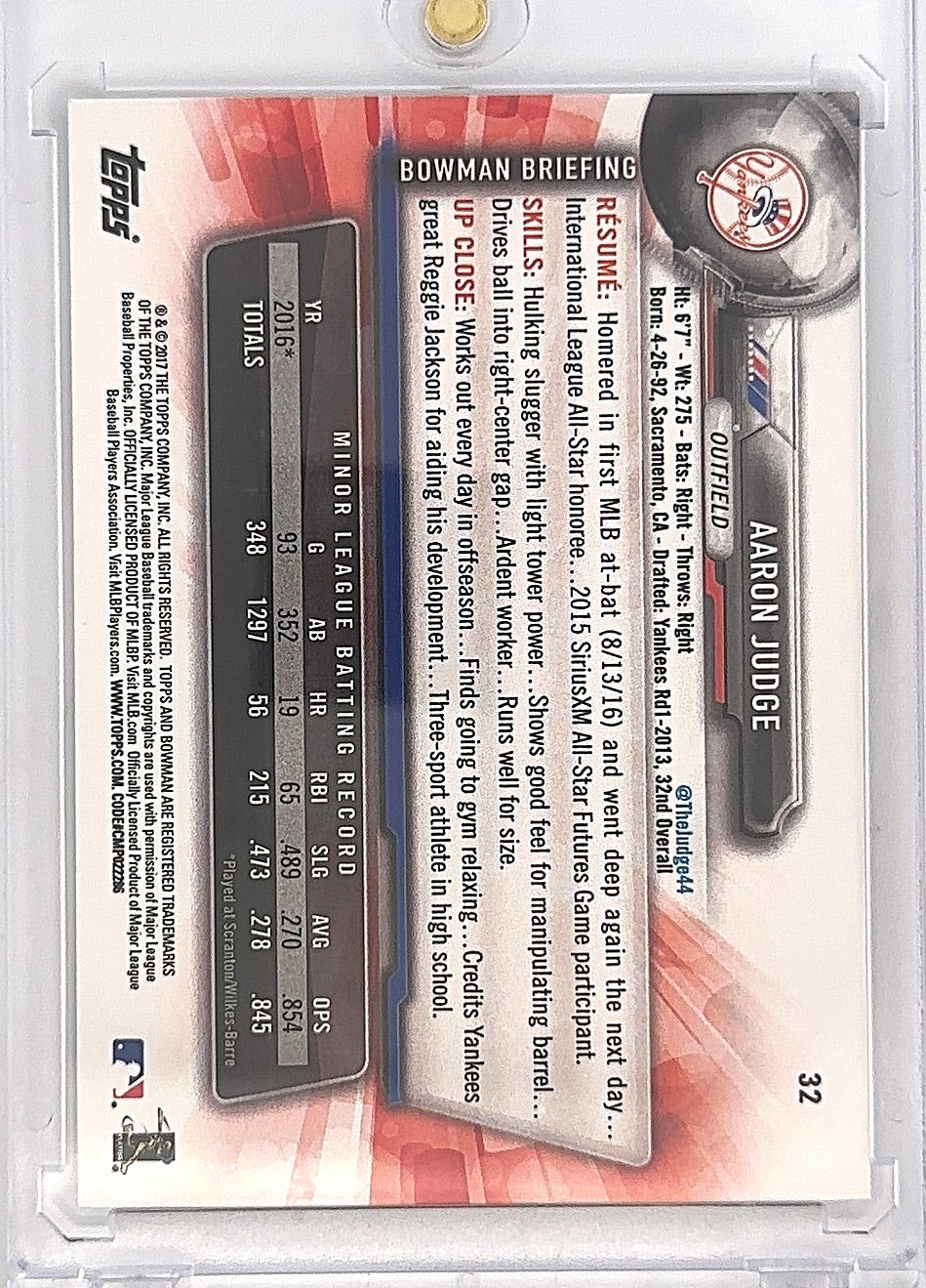 2017 Bowman Aaron Judge #32 — back