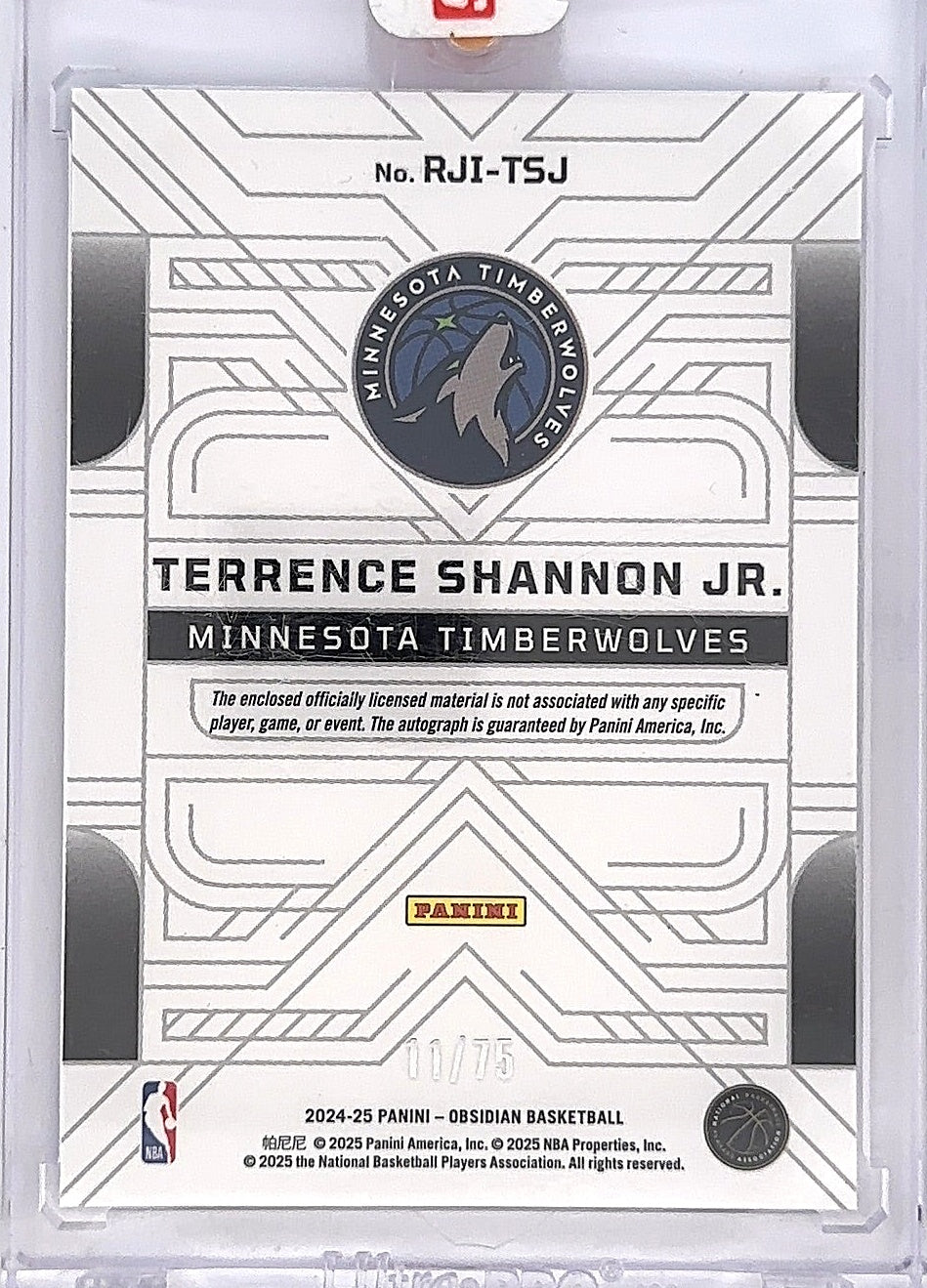 2024 Panini Obsidian Rookie Jersey Ink Terrence Shannon Jr. [Electric Etch Purple Flood] #RJI-TSJ — back