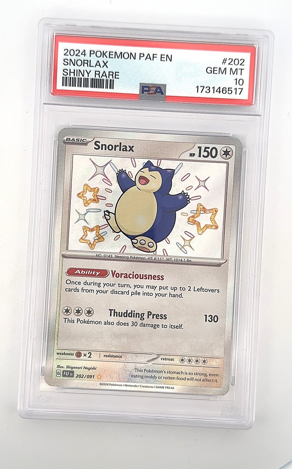 Snorlax #202/091 PSA GEM MT 10 — front
