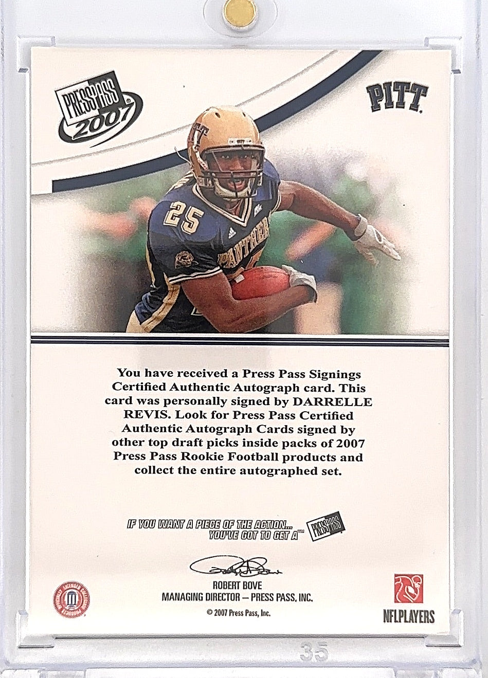 Darrelle Revis 2007 PressPass On-Card Auto Pitt Panthers — back