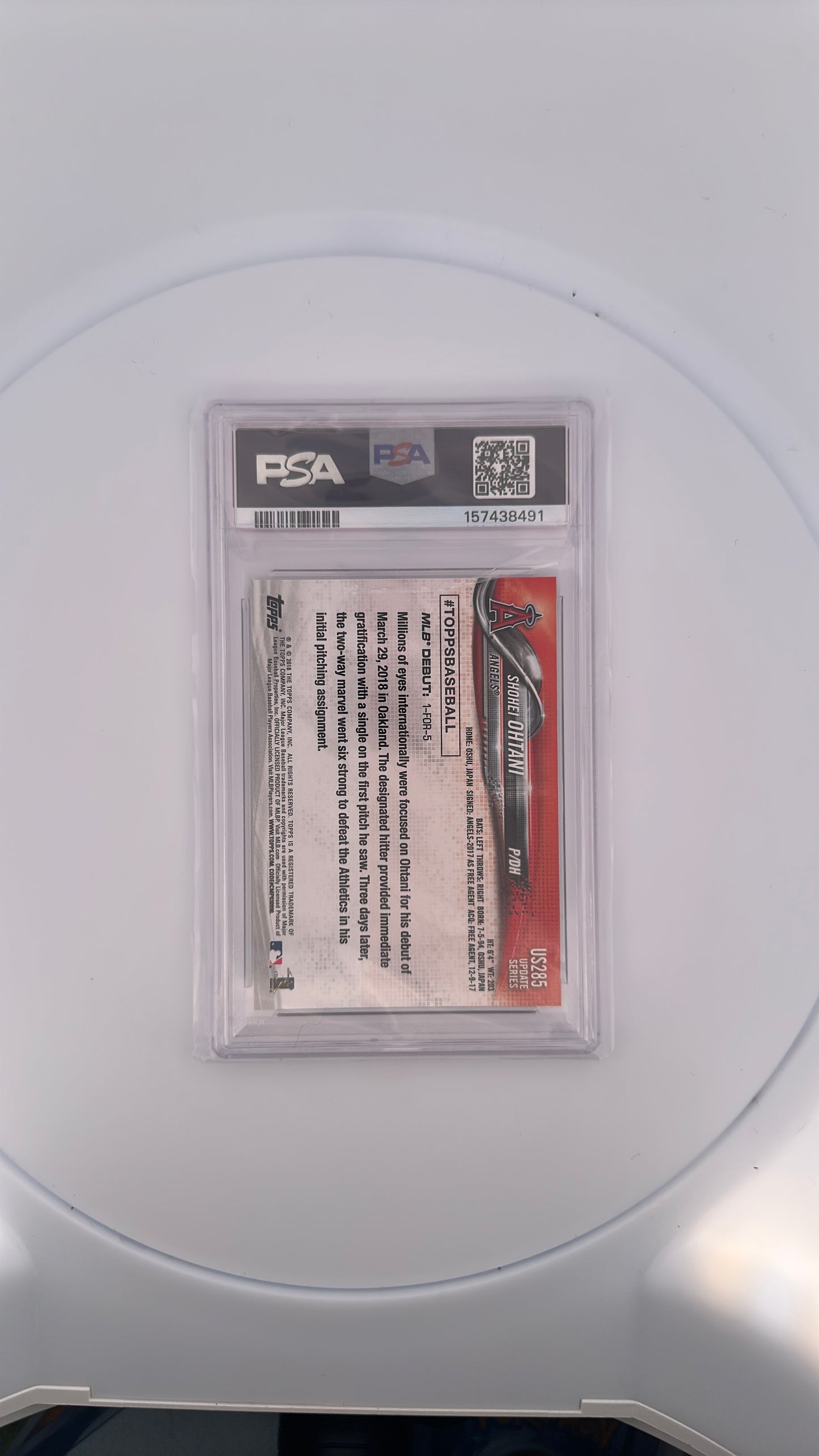 Shohei Ohtani 2018 Topps Update RC Update — back