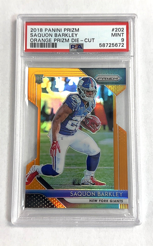 2018 Panini Prizm Saquon Barkley [Orange Prizm] #202 PSA 9 — front