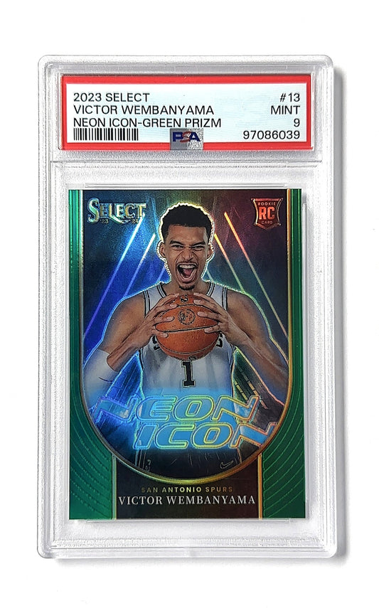 2023 Panini Select Neon Icon Victor Wembanyama [Green Prizm] #13 RC PSA 9 — front